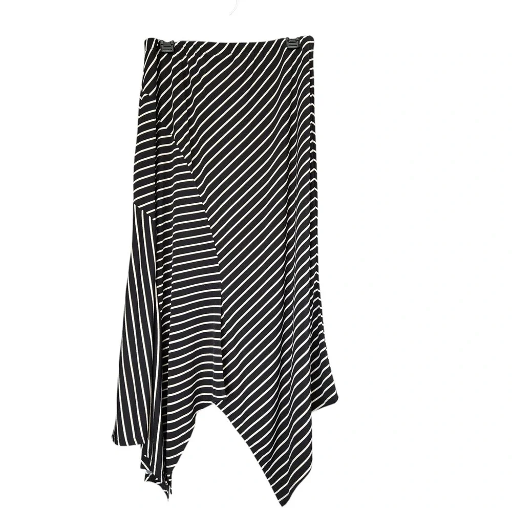 Chicos Easywear Striped Handkerchief Hem Maxi Skirt Black White Size 1 M 8